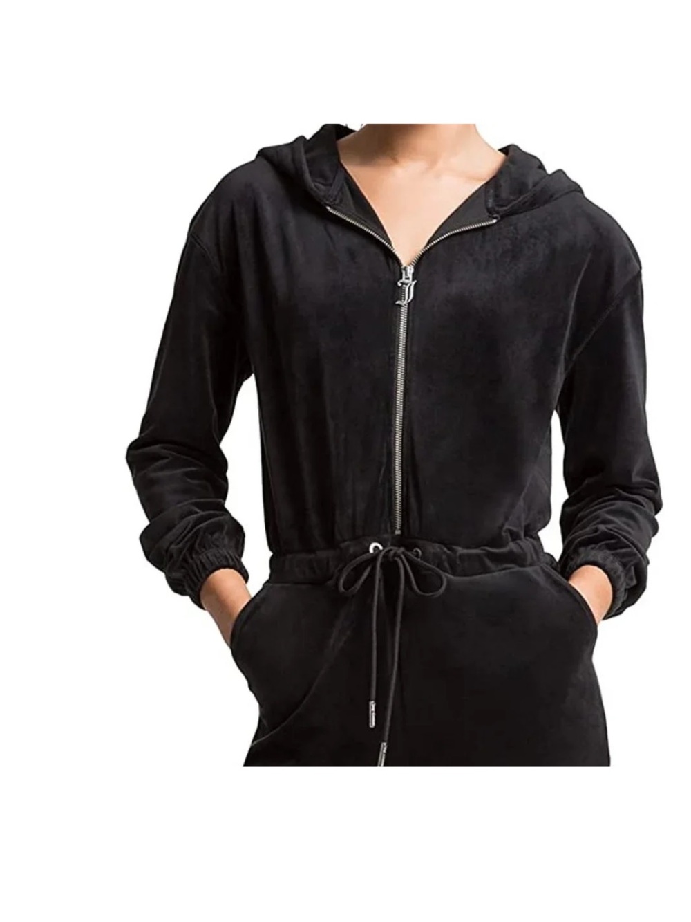Juicy Couture Black Velour Hoodie Jumpsuit with Logo - Picture 5 of 10